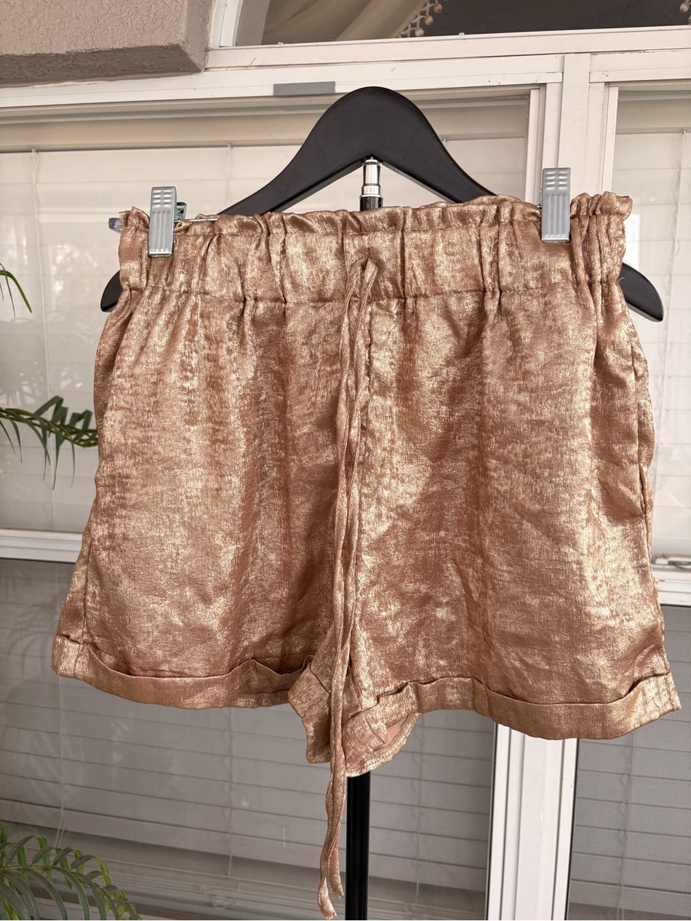 High-Waist Metallic Gold Drawstring Women's Shorts